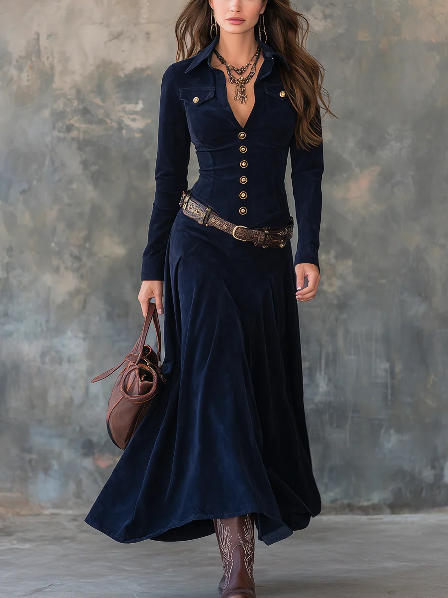 Diana | Lange suede jurk met knopen