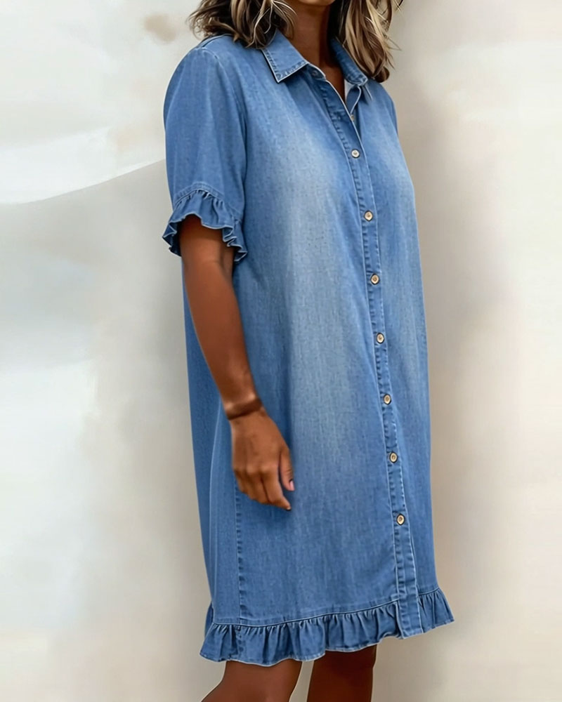 Louise Denim Jurk met Flatterende Rimpeling