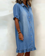 Louise Denim Jurk met Flatterende Rimpeling