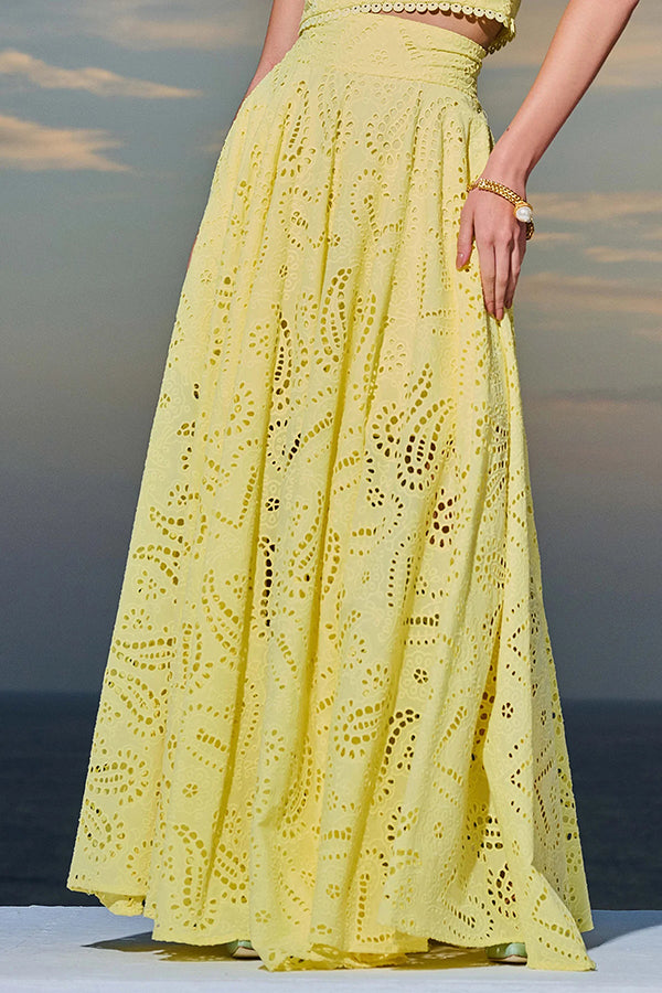 Larissa™ Geborduurd Top & Hoge Taille Maxi Rok Set | Elegante Twee-Delige Outfit