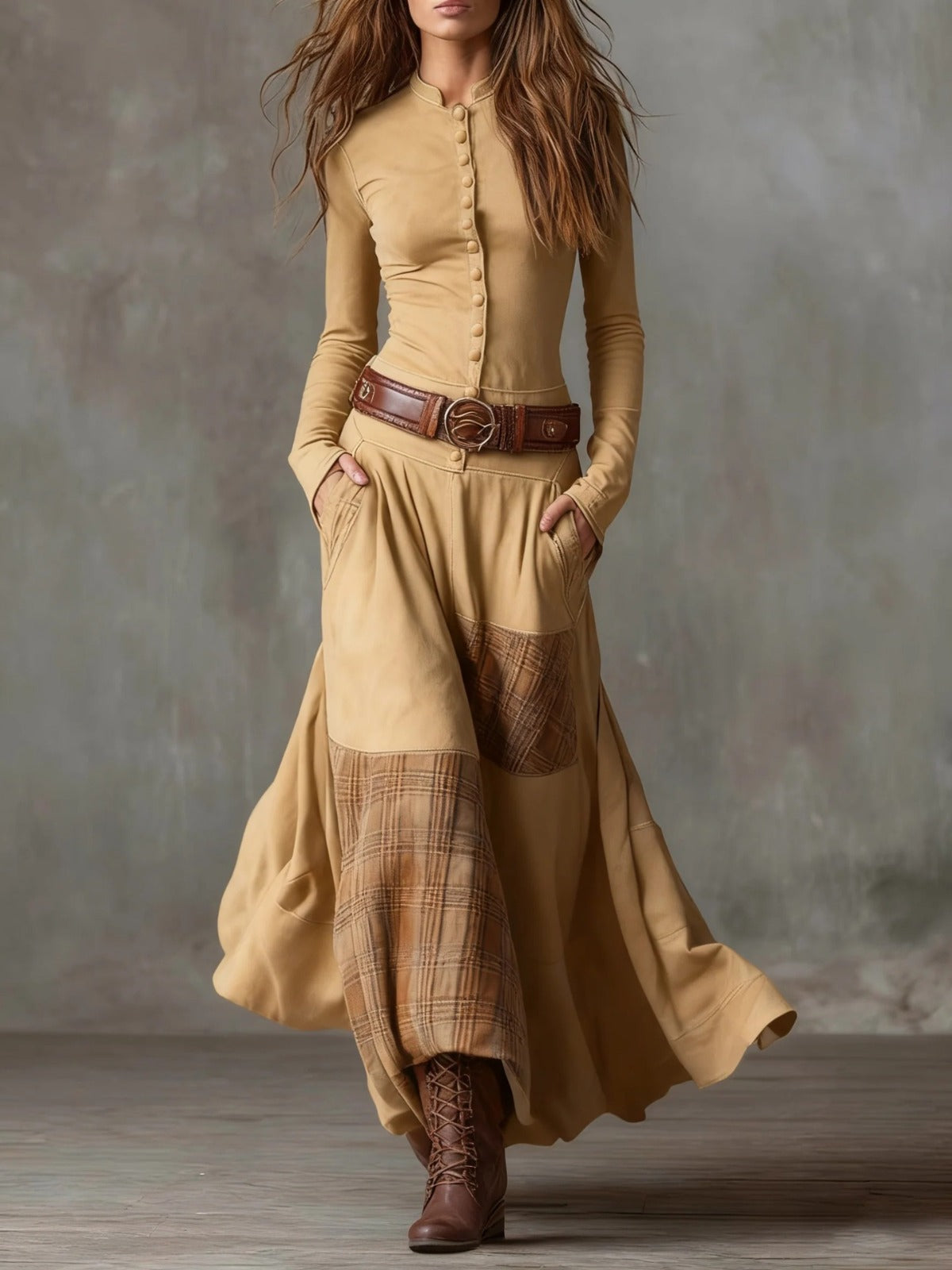 Elisa | Maxi-jurk van ecolologisch suede met riem