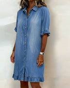 Louise Denim Jurk met Flatterende Rimpeling