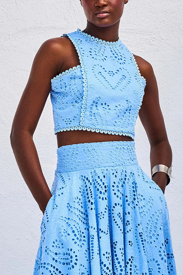 Larissa™ Geborduurd Top & Hoge Taille Maxi Rok Set | Elegante Twee-Delige Outfit