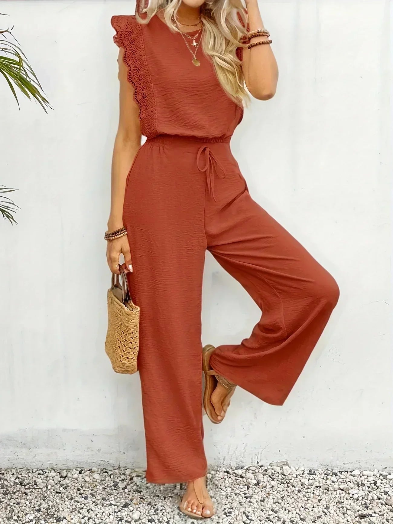 Zella™ Elegante Twee-Delige Set | Kantafwerking Top en Wijde Broek
