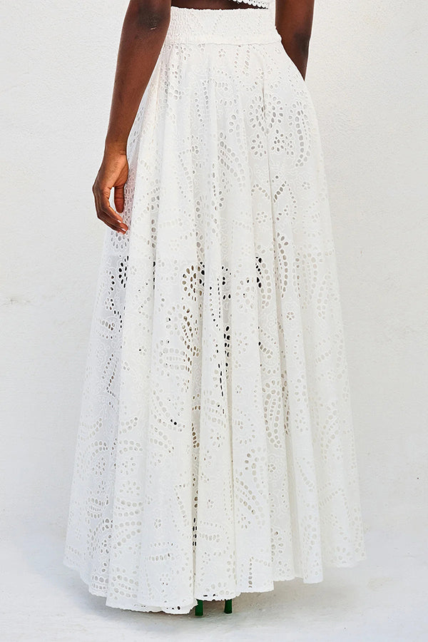 Larissa™ Geborduurd Top & Hoge Taille Maxi Rok Set | Elegante Twee-Delige Outfit