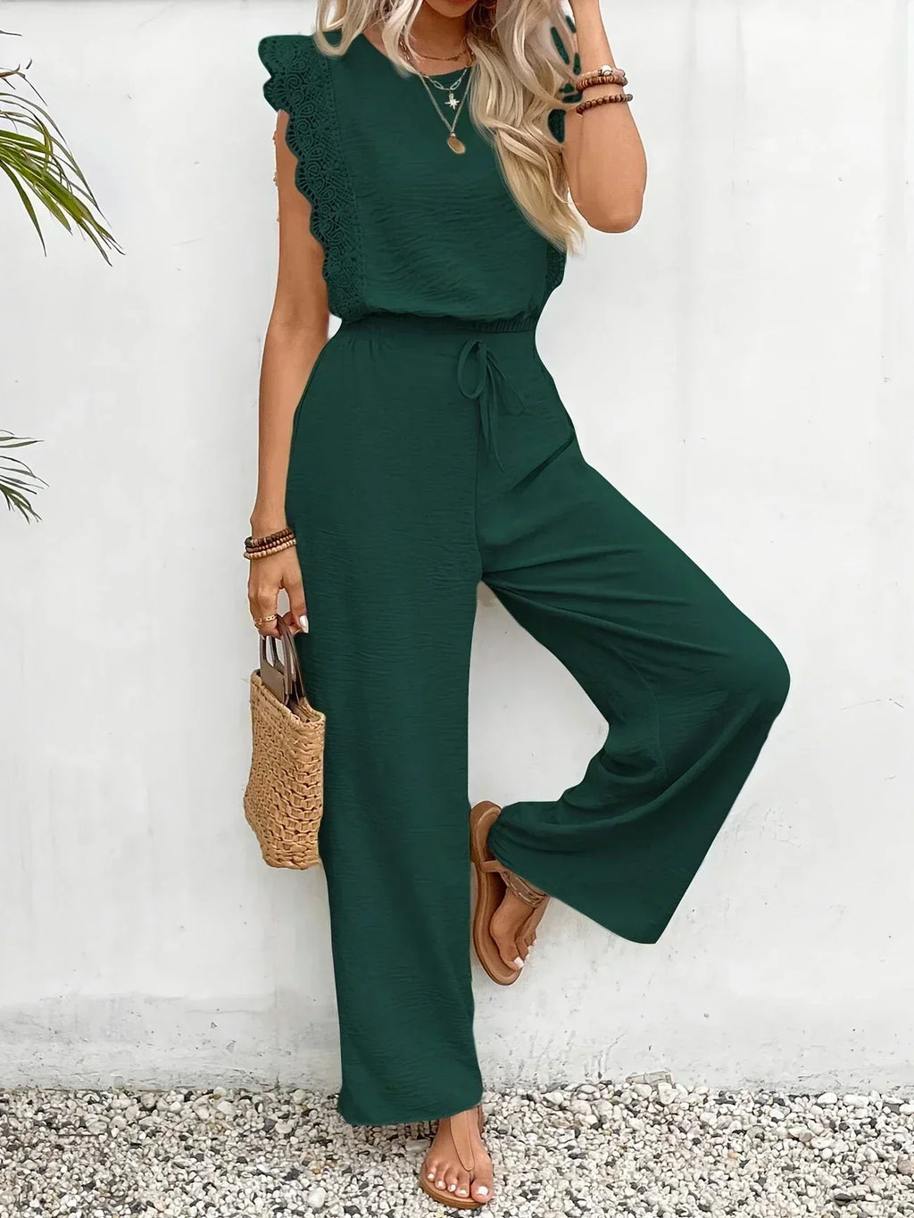 Zella™ Elegante Twee-Delige Set | Kantafwerking Top en Wijde Broek