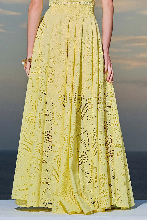 Larissa™ Geborduurd Top & Hoge Taille Maxi Rok Set | Elegante Twee-Delige Outfit