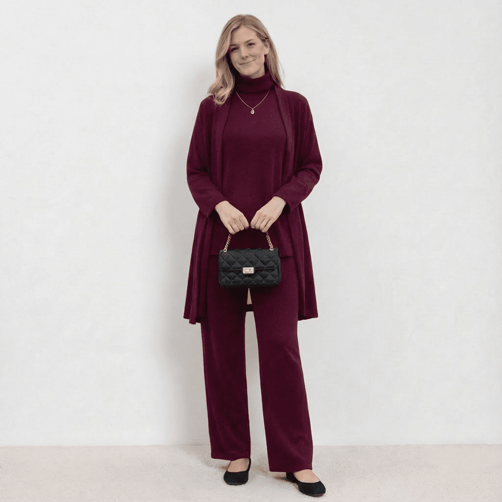 Barbara Cardigan Brei Top & Broek Set | Verfijnde Drie-Delige Brei Co-Ord