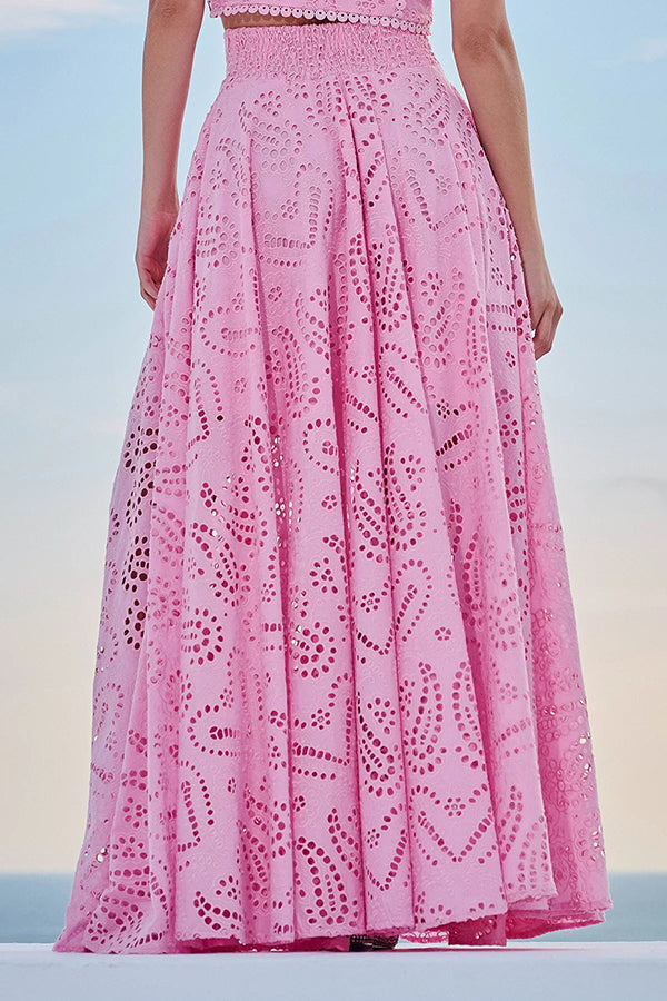 Larissa™ Geborduurd Top & Hoge Taille Maxi Rok Set | Elegante Twee-Delige Outfit