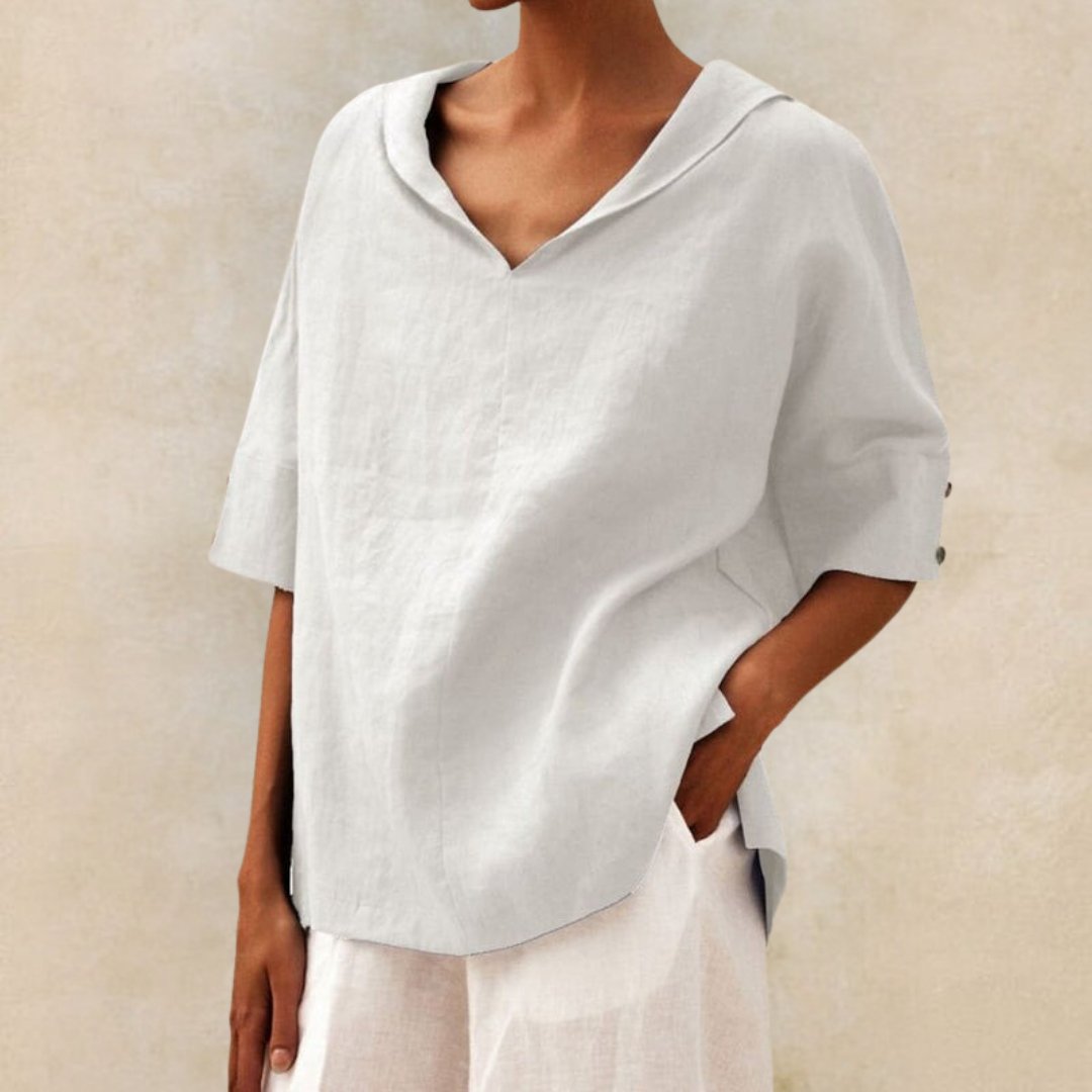 YLVIE I KLASSIEKE LINNEN BLOUSE MET V-HALS