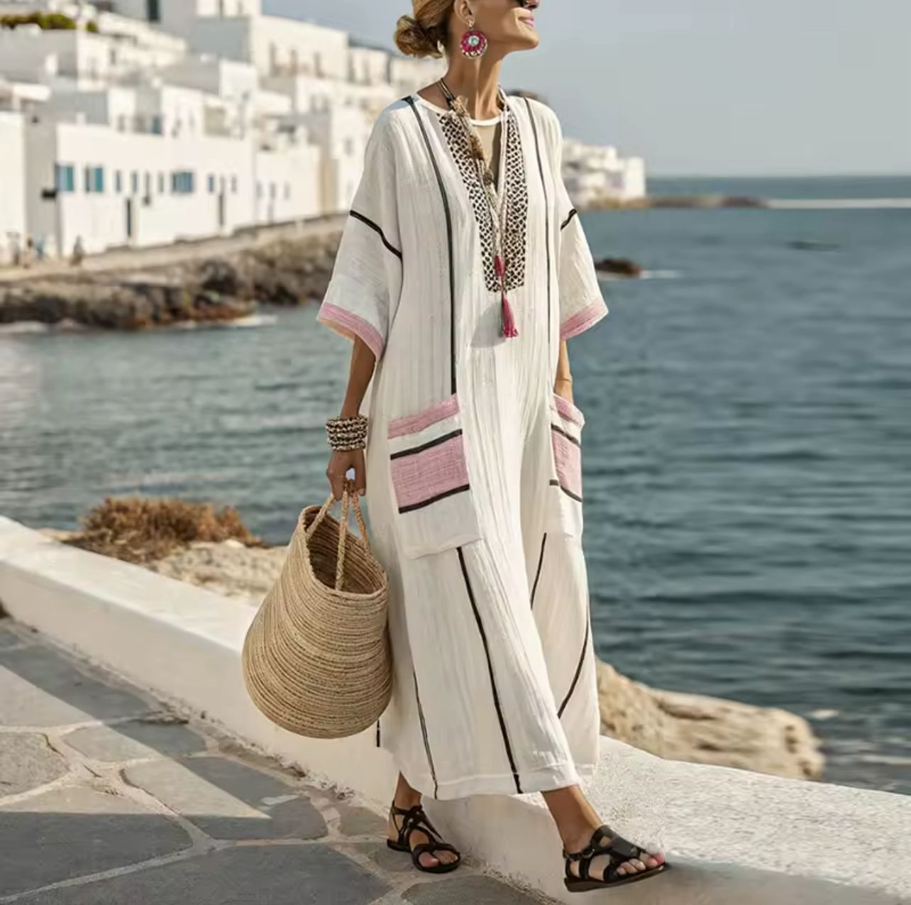 Elegante Mary - Lange Strandjurk voor een Stijlvolle Zomerlook