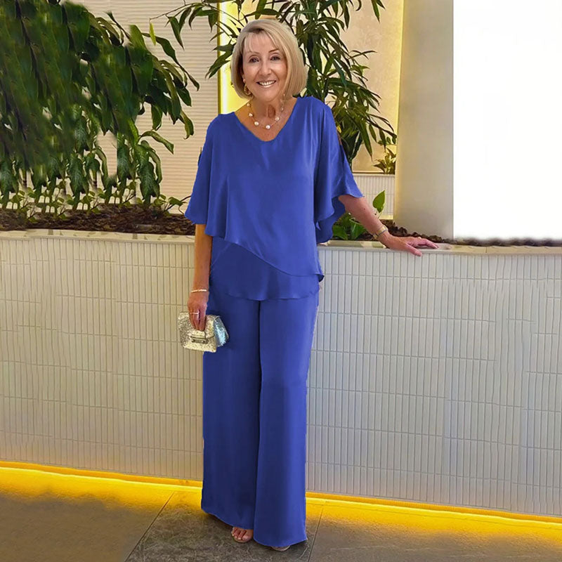 Sarina™ Elegante Twee-Delige Set | V-Hals Top en Relaxed Broek