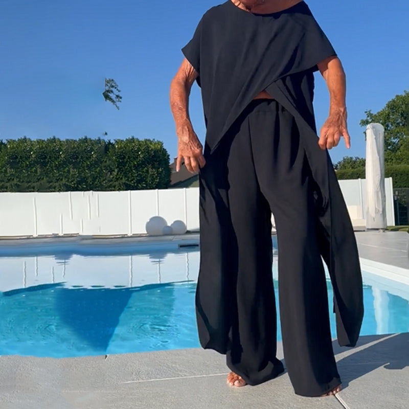 Gabbie™ Elegante Off-Shoulder Twee-Delige Set | Ontspannen Top en Wijde Broek